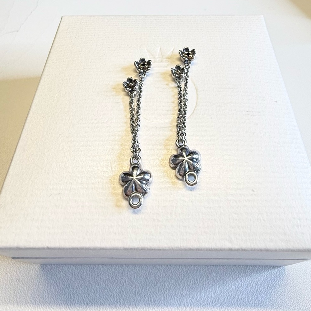Pandora Forever Bloom Black Spinel TT earrings 290666SPB - Picture 2 of 7